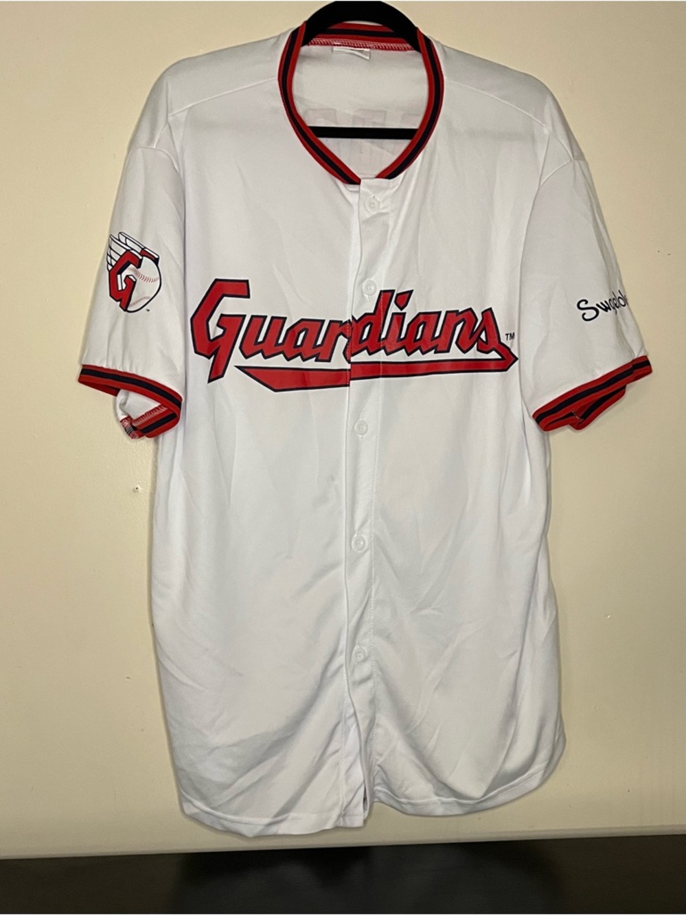 Guardians Men's White Baseball Jersey with Red Trim